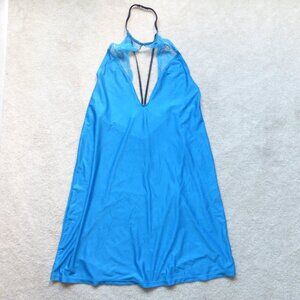 LA SENZA bright blue silky satin halter babydoll slip dress